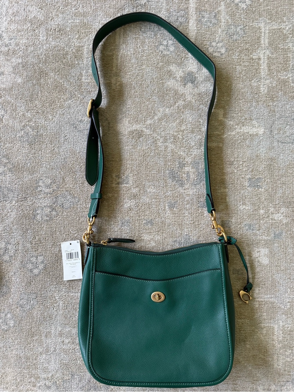 Green Pebble Leather Coach Chaise Crossbody Bag with Turn-Lock Closure NWT